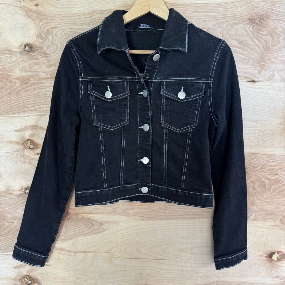 VIP Jeans Y2K Black Stretch Jean Jacket White Stitching L